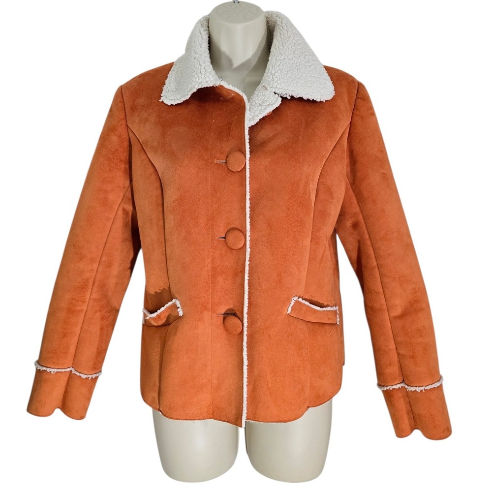 Chico's Sherpa Lined Suede Jacket Orange Women's Size 0/ Small